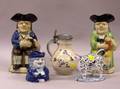 Two 18th Century English Pearlware Toby Jugs a Delft Cow Creamer Jug and Toby