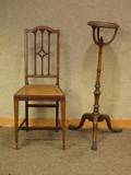 Edwardian Inlaid Side Chair and Chippendale Rococostyle Carved Mahogany Plant Stand