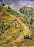 Framed Oil View of a Hillside Path