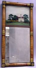 Federal Parcelgilt and Tiger Maple Grained Split Baluster Mirror with Reverse Painted Tablet