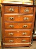 Late Victorian Walnut and Burl Veneer Tall Chest of Drawers