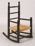 Turned Black Painted Childs Rocking Chair