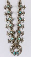 Southwest Silver and Turquoise Squash Blossom Necklace