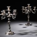 Pair of Italian Fivelight Sterling Silver Candelabra