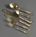 Reed  Barton La Marquise Pattern Goldwashed and Polychromeenameled Sterling Silver Flatware Service