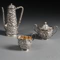 Threepiece Repoussedecorated Sterling Silver Tea Service