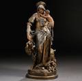 After AlbertErnest CarrierBelleuse French 18241887 Painted Terracotta Figure of a Woman with a Baby and Goat