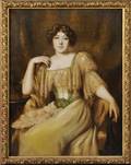 British School 19th Century Elegant Young Woman in Gold and Green