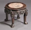 Chinese Export Carved Hardwood and Marbletop Stand