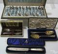 Group of cased sterling silver serving pieces to include 2 berry spoons