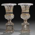 Pair of Enameled and Gilded Cut Glass Urns