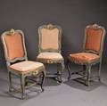 Three Italian Rococo Polychromepainted and Parcelgilt Side Chairs