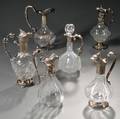 Six Colorless Glass and Crystal Decanters