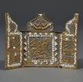 Russian Brass and Enamel Triptych Depicting St George Slaying the Dragon