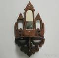 Folk Gothic Revival Carved Wooden Bracket Framed Wall Mirror with Small Drawer