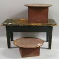 Two Tabletop Pedestals and a Small Painted Bench