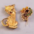 Two 14kt Gold Gemset Brooches