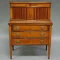 Federalstyle Inlaid Mahogany and Mahogany Veneer Tambour Bowfront Writing Desk