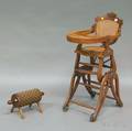 Victorian Childs Carved Oak Convertible High Chair and a Late Victorian Footstool