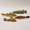 Four Carved and Polychromepainted Wood and Tin Fishing Lures