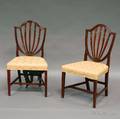 Pair of Federal Upholstered Carved Mahogany Shieldback Side Chairs