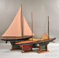 Four Painted Wood Pond Sailboat Models