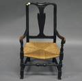 Blackpainted Queen Anne Wood Armchair with Spanish Feet