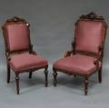 Two Victorian Renaissance Revival Upholstered Carved Walnut Parlor Chairs