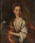 AmericanContinental School 18th Century Portrait of a Young Woman with a Parrot