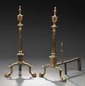 Pair of Federal Brass and Iron Urntop Andirons