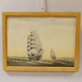 American School Late 19thEarly 20th Century Ship and Schooner at Sea