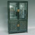 Chinesestyle Glazed and Ebonized Carved Hardwood Dualsided Eightdoor Display Cabinet