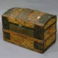 19th Century Woodstrapped Metalmounted Painted Pressed Tinclad Dometop Trunk