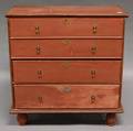 New England Redpainted Pine Blanket Chest over Two Long Drawers