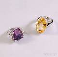 Two Modern 14kt White Gold Diamond and Gemstone Cocktail Rings