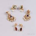 Three Pairs of 14kt Gold Gemset Earrings