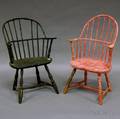 Two Painted Windsor Sackback Armchairs