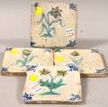 Set of Four Dutch Flower Specimendecorated Glazed Pottery Tiles