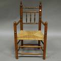 Pilgrim Centurytype Turned and Spindleback Oak Armchair with Woven Rush Seat
