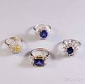 Four Colored Gemstone and Diamond Rings