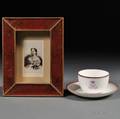 Russian Imperial Porcelain Factory Cup and Saucer with Maria Alexandrovnas Cipher and Her Cartedevisite