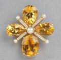 14kt Gold Citrine Cultured Pearl and Diamond Pendant