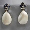 14kt White Gold Freshwater Blister Pearl Sapphire and Diamond Earpendants