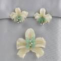 18kt Gold Carved Hardstone and Diamond Flower Brooch and Earclips