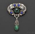 Sterling Silver Malachite and Lapis Brooch Kay Bojesen