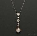 Platinum Gray Natural Pearl and Diamond Pendant
