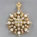 Antique 14kt Gold Pearl and Diamond Pendant