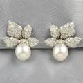 Platinum South Sea Pearl and Diamond Earclips David Webb