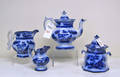 Four pcs of flow blue to include coffee pot