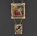 Arts  Crafts Gold and Limoges Enamel Pendant Alexander Fisher